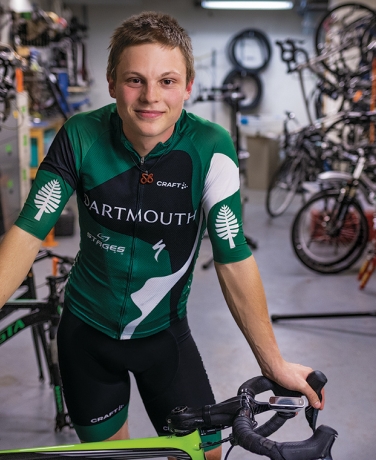 A photo of Wells Willett '24 taken in the Dartmouth Bike Shop