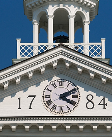 A detail photo of the top of Dartmouth Hall