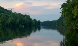 A photo of a sunset over the Conneticut River