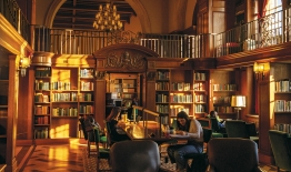 A photo of students in the Tower Room of Baker Library from the April issue of 3D Magazine