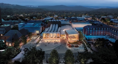 An image of the renovated Hopkins Center for the Performing Arts courtesy of Snøhetta and Methanonoia