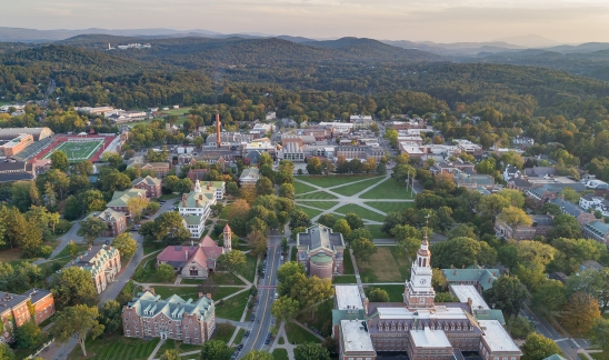 An aerial photo of campus looking south