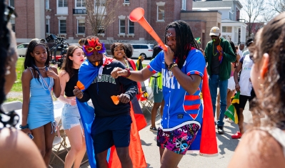 A photo of students enjoying Caribbean Carnival, an event of recognition and celebration of the many cultures across the 13 nations and 700 islands of the Caribbean.
