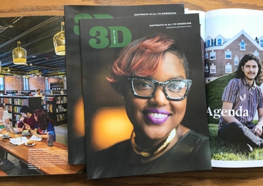 A photo of 3D Magazine, April 2020, cover and two inside pages