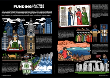 An image of a spread of April 2022 3D Magazine entitled Funding Outside The Lines with illustration and text