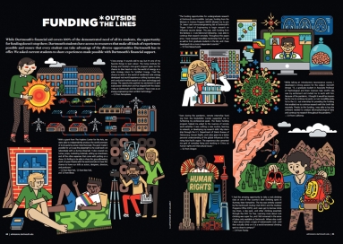 An image of a spread of September 2021 3D Magazine entitled Funding Outside The Lines with illustration and text