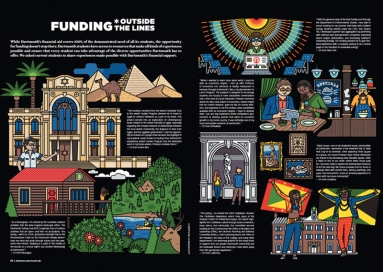 An image of a spread of September 2022 3D Magazine entitled Funding Outside The Lines with illustration and text