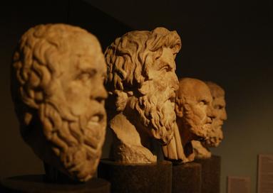 Sculptural portraits of philosophers.