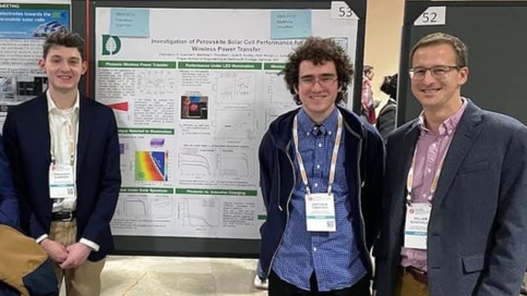 A photo of Vann Guarnieri '21 Th'22, Matthew Timofeev '25, and Professor William Scheideler (l to r) presenting at last fall's Materials Research Society meeting in Boston.