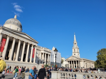 The National Gallery: A white stone building with a dome structure.