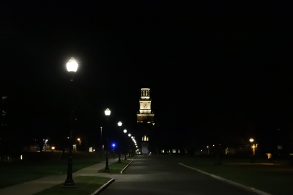 Picture of the Baker library at night