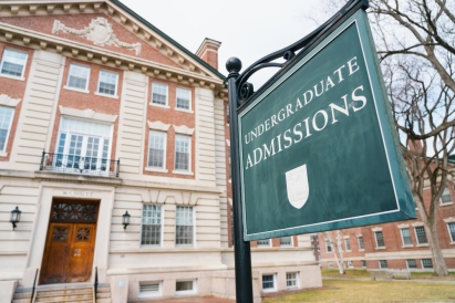 A sign that reads "Undergraduate Admissions" outside Dartmouth's McNutt Hall