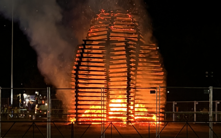 Huge bonfire burning at night