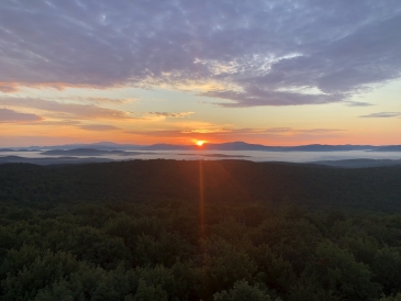 Sunset over mountains.