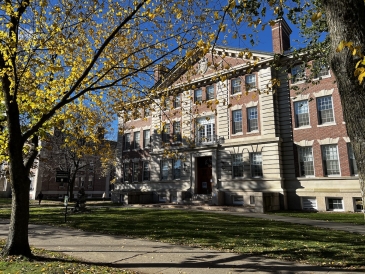 A building in sunlight with shadow.