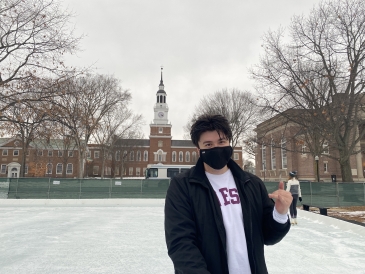 Gabriel on ice skating rink on the Green