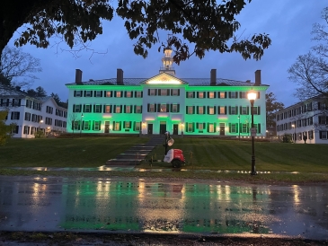Dartmouth Hall with Green Light in the Rain