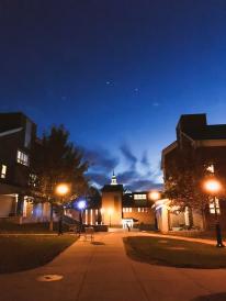 fall on campus at night