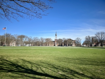 A horizontal shot of The Green on one of the first sunny days this spring term.