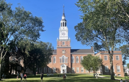 a view of the front of Baker Library at Dartmouth College