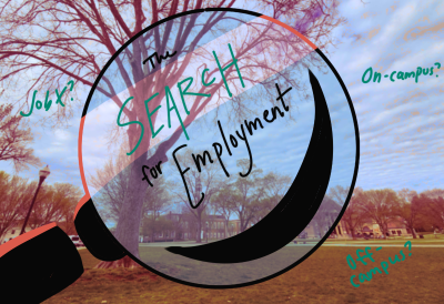 Graphic with magnifying glass that says "The search for employment" 