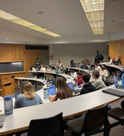 A picture capturing students seated for an anthropology class in a lecture hall at Dartmouth