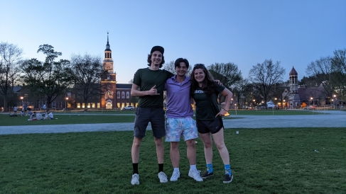 me and some friends in front of Baker Berry Library