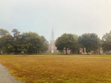 Baker-Berry Library on a foggy fall morning