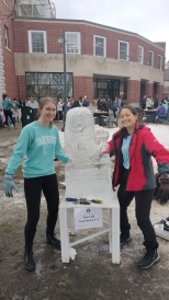 Minion Ice Sculpture with Lily and her friend Elise
