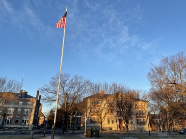 Rising sun shining over McNutt, the admissions building