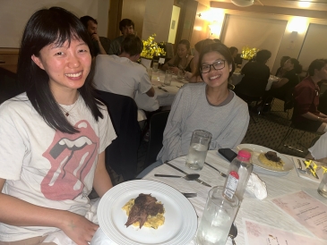 Diana '23 and Amanda '23 at West House dinner in Fahey Lounge 