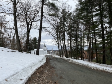 An image of the road behind Dartmouth Hall and Shattuck Observatory
