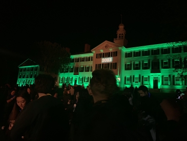 Homecoming: Dartmouth Hall Lit Up in Green