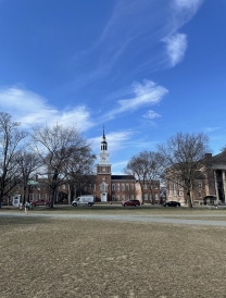 The Green and Baker library on a spring day