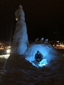 Shuyi and a snow sculpture