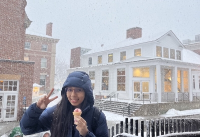 Eating ice cream in the snow