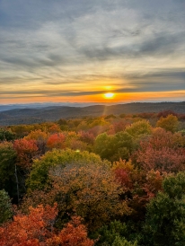 Sunset and foliage of Gile on fire tower 