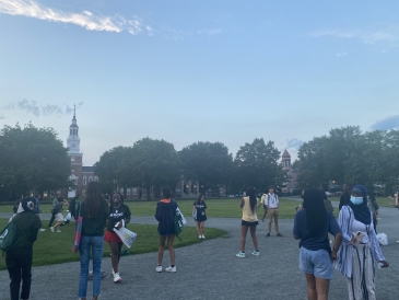 Students admiring the green at Dartmouth Bound