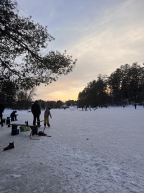 A photo of Occom Pond frozen over.