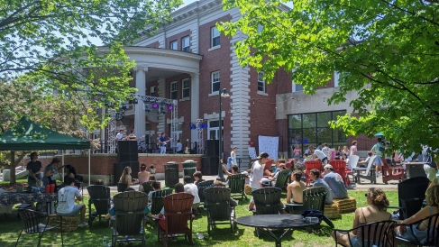 Students gathered outside the Collis Center listening to some music 