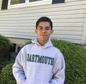 Robin posing wearing a dartmouth sweatshirt