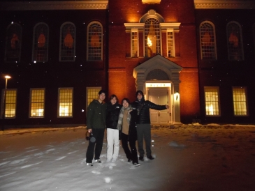 A picture of me and my friends in front of Baker Library