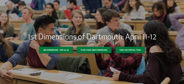 Screenshot of Dartmouth Admissions Website 