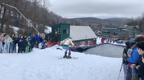 A photo of a student attempting the pond skim
