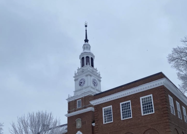 A shot from the side of Baker-Berry Library.