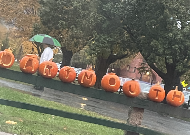 A very random picture of pumpkins on the Green that have the letters to Dartmouth carved on them!