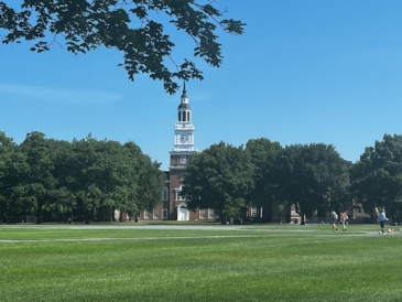  A view of Baker Tower from the Green during the summer
