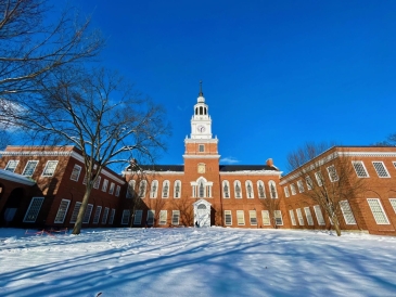 Front view of Baker-Berry Library in winter