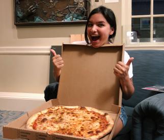 girl with pizza