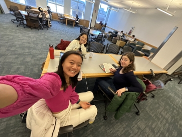 My friends and I take a 0.5 selfie while studying on First Floor Berry.